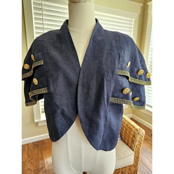 Vintage Charmade 100% Linen Open Blazer Jacket Women's Size 11/12 Coastal - Picture 3 of 10